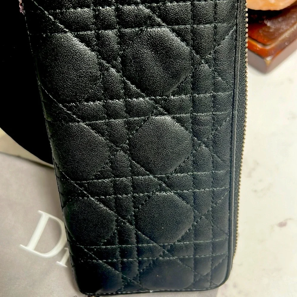 Dior Black Quilted Leather Zip Wallet